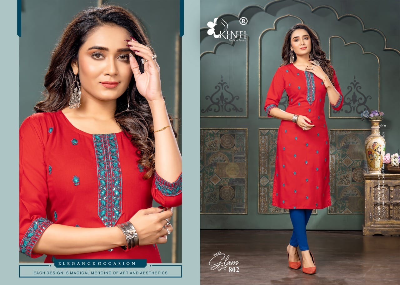 Kinti Glam Girl 8 Embroidery Straight Cut Wholesale Kurtis